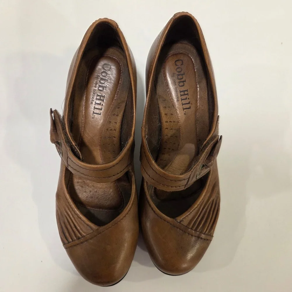 Cobb Hill Mary Jane‎ Heels Womens 8M Tan Leather Ruched Office Career Academia